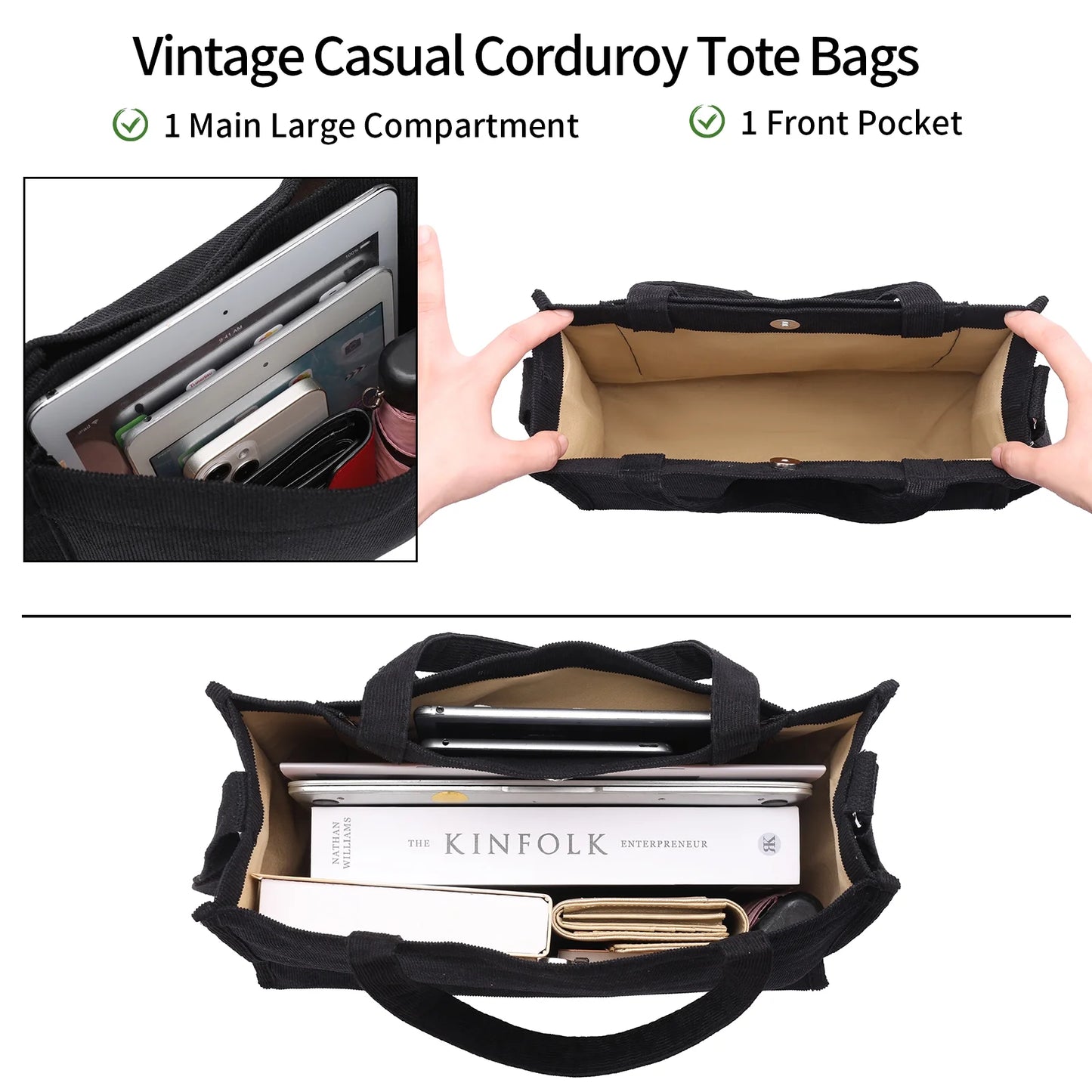 Corduroy Tote for Women Hobo Crossbody Purse for Travel & Shoulder Use